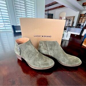 Lucky Brand Brielley Suede Ankle Bootie with Low Heel - Size 9 1/2 in Womens